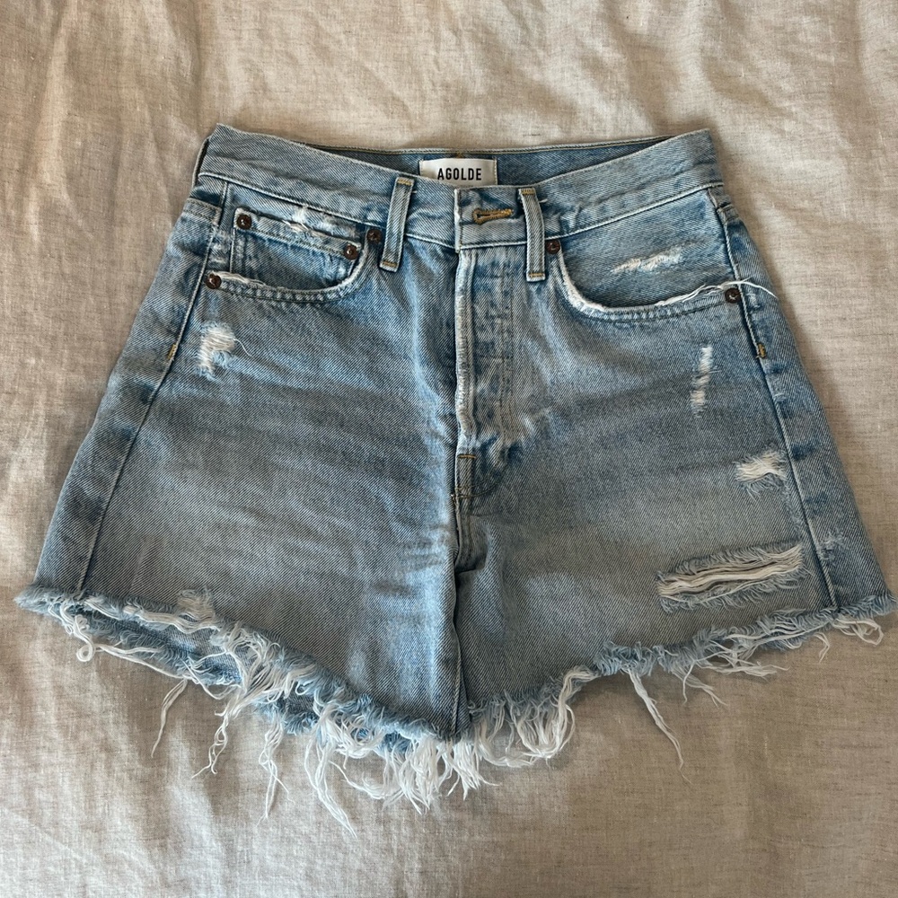 Agolde Parker long blue jean shorts
